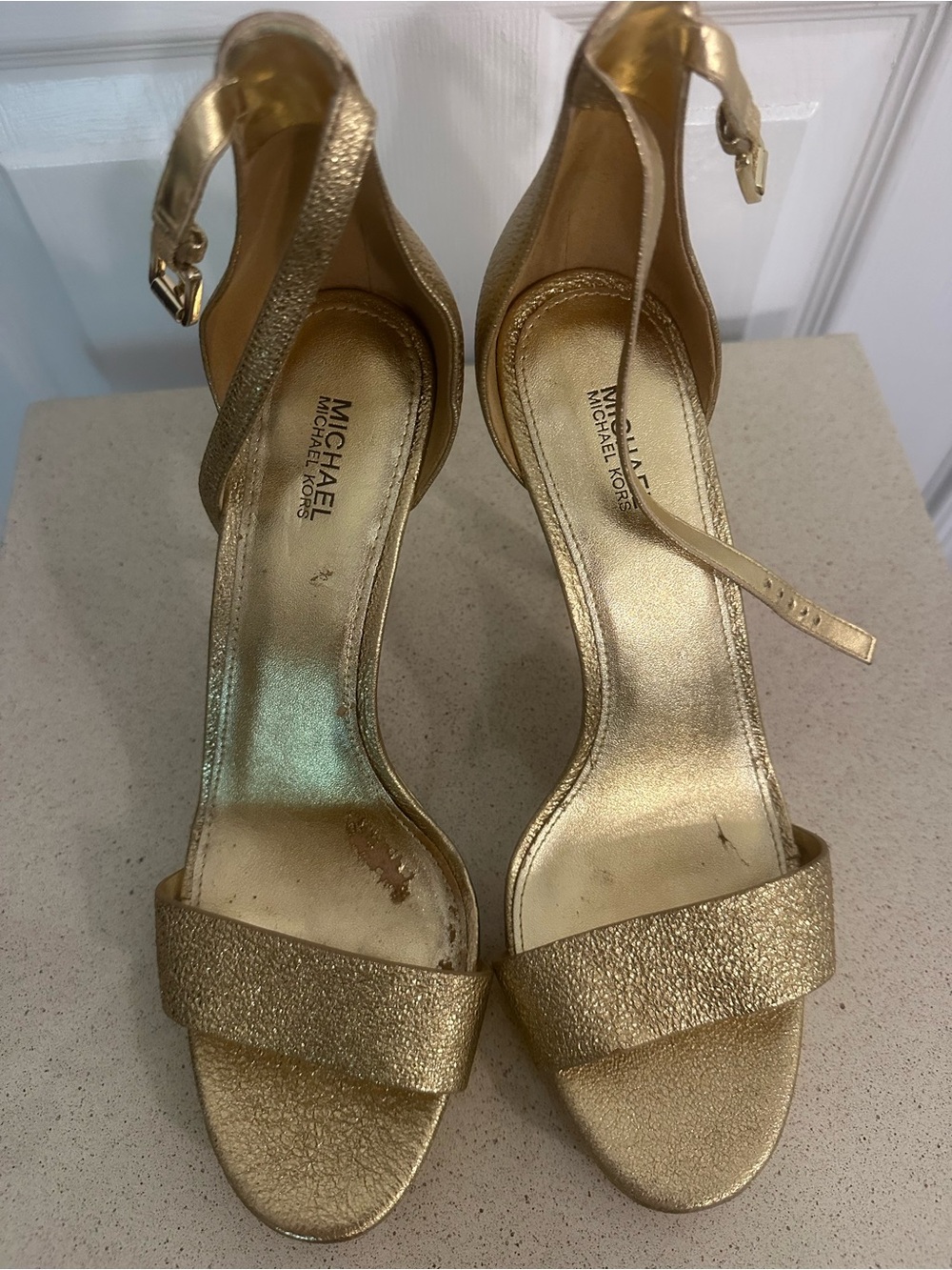 Michael Kors Gold Metallic Ankle Strap High Heel Sandals Women’s Size 9.5